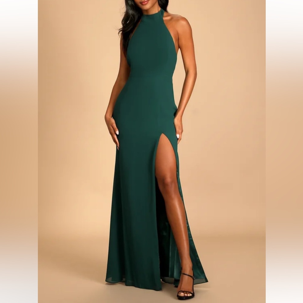 Lulus - Captured Your Heart Hunter Green Halter Maxi Dress